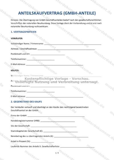 Anteilskaufvertrag (GmbH-Anteile) — Vorlage Word & PDF — Vertragsvorlage im DOCX-Format