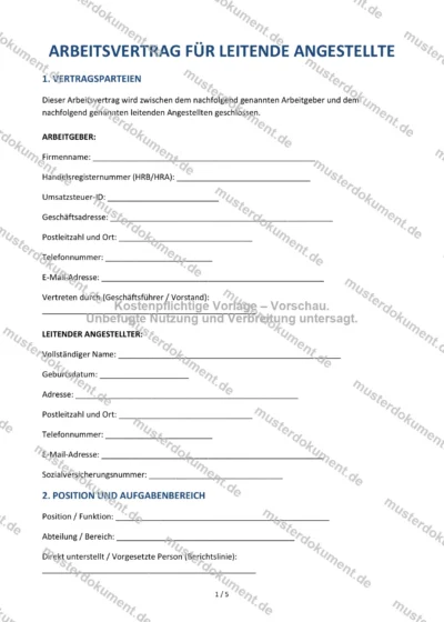 Arbeitsvertrag für leitende Angestellte — Vorlage Word & PDF — Vertragsvorlage im DOCX-Format