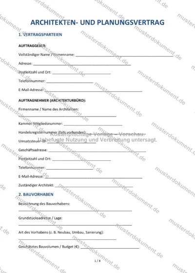 Architekten- und Planungsvertrag — Vorlage Word & PDF — Vertragsvorlage im DOCX-Format