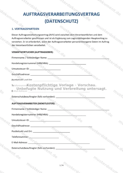 Auftragsverarbeitungsvertrag (Datenschutz) — Vorlage Word & PDF — Vertragsvorlage im DOCX-Format