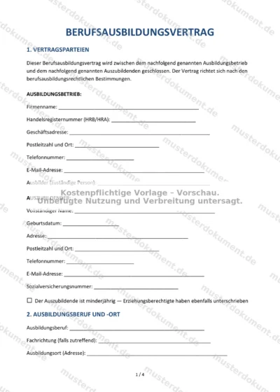 Berufsausbildungsvertrag — Vorlage Word & PDF — Vertragsvorlage im DOCX-Format