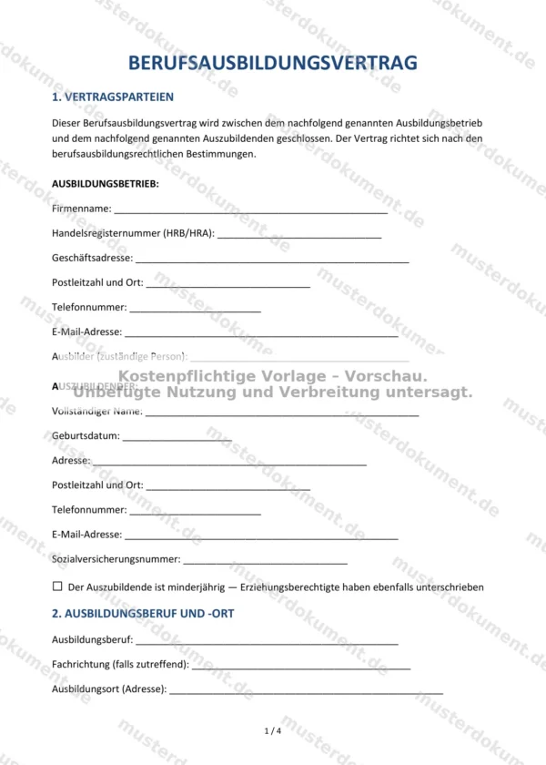 Berufsausbildungsvertrag — Vorlage Word & PDF