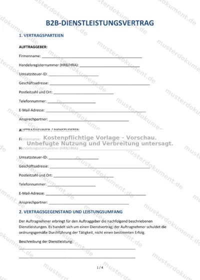 B2B-Dienstleistungsvertrag — Vorlage Word & PDF — Vertragsvorlage im DOCX-Format