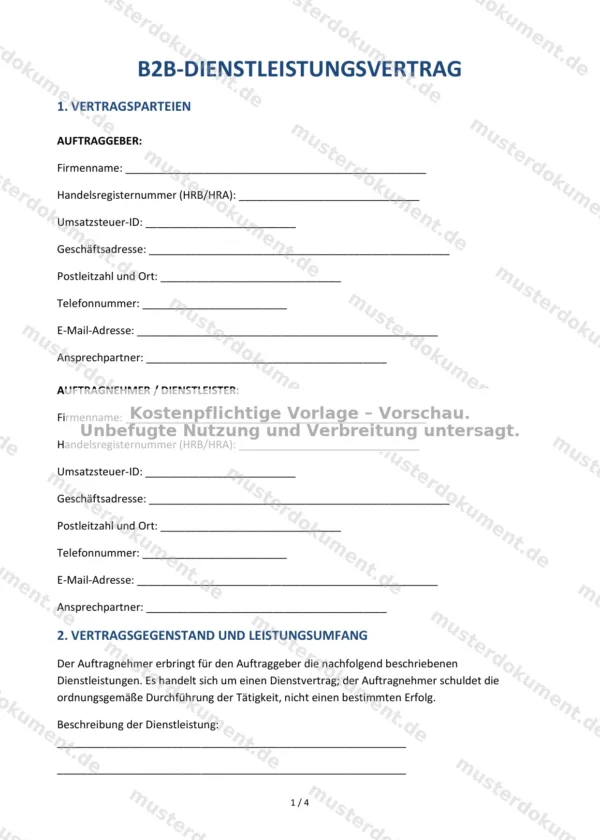 B2B-Dienstleistungsvertrag — Vorlage Word & PDF