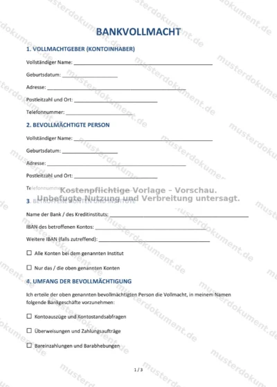 Bankvollmacht — Vorlage Word & PDF — Vertragsvorlage im DOCX-Format