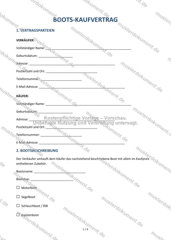 Boots-Kaufvertrag — Vorlage Word & PDF