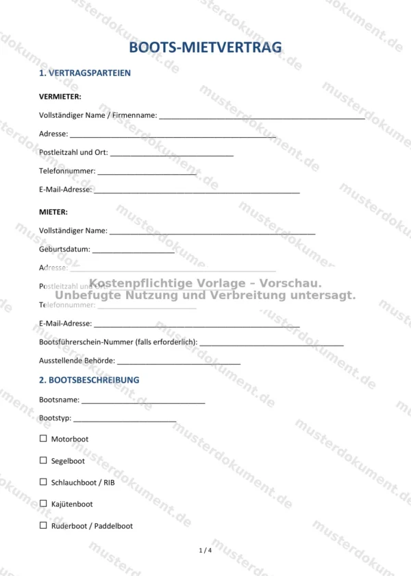 Boots-Mietvertrag — Vorlage Word & PDF