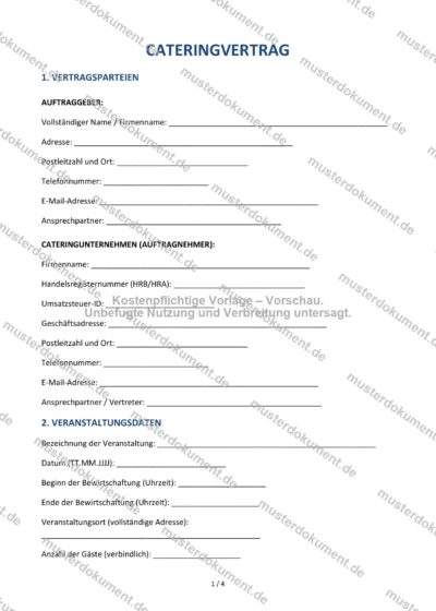 Cateringvertrag — Vorlage Word & PDF — Vertragsvorlage im DOCX-Format