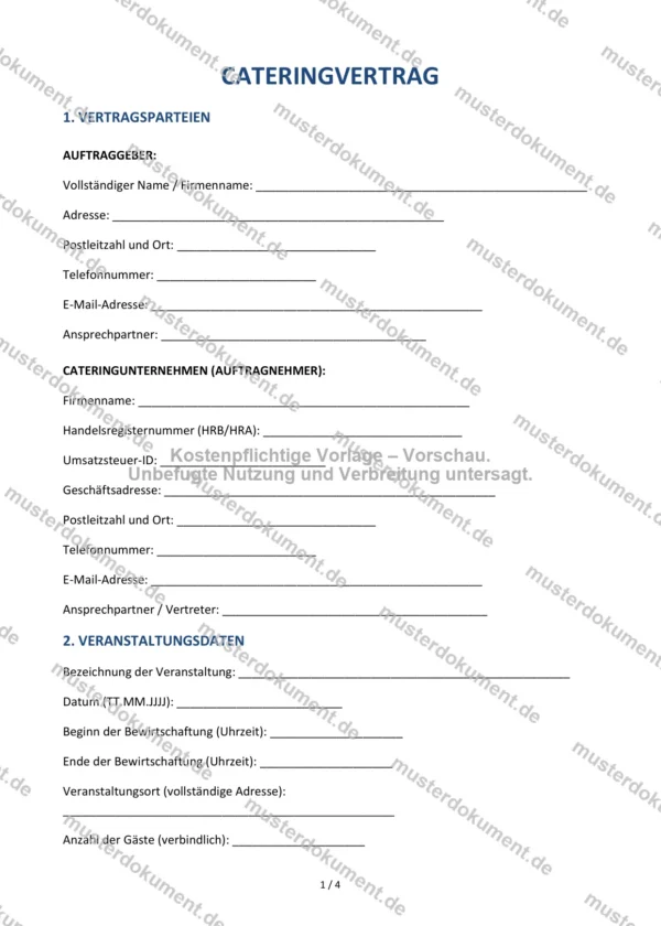 Cateringvertrag — Vorlage Word & PDF