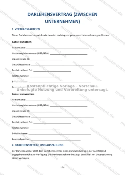 Darlehensvertrag (zwischen Unternehmen) — Vorlage Word & PDF — Vertragsvorlage im DOCX-Format