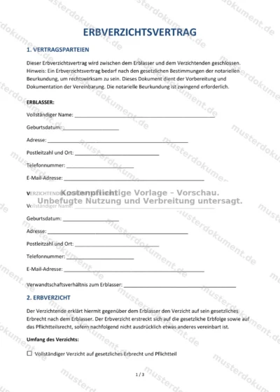 Erbverzichtsvertrag — Vorlage Word & PDF — Vertragsvorlage im DOCX-Format