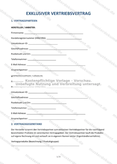Exklusiver Vertriebsvertrag — Vorlage Word & PDF — Vertragsvorlage im DOCX-Format