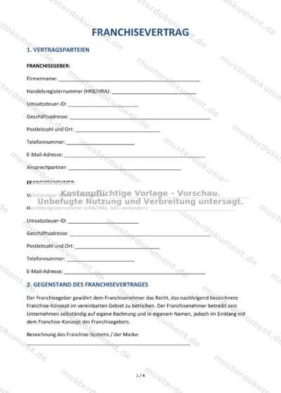 Franchisevertrag — Vorlage Word & PDF — Vertragsvorlage im DOCX-Format