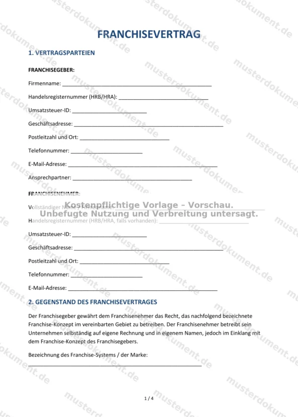 Franchisevertrag — Vorlage Word & PDF