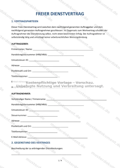 Freier Dienstvertrag — Vorlage Word & PDF — Vertragsvorlage im DOCX-Format