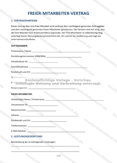 Freier-Mitarbeiter-Vertrag — Vorlage Word & PDF — Vertragsvorlage im DOCX-Format