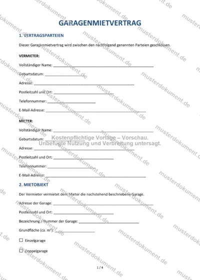 Garagenmietvertrag — Vorlage Word & PDF — Vertragsvorlage im DOCX-Format