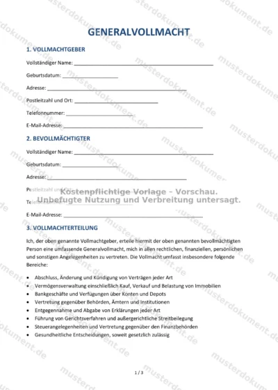 Generalvollmacht — Vorlage Word & PDF — Vertragsvorlage im DOCX-Format