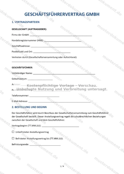 Geschäftsführervertrag GmbH — Vorlage Word & PDF — Vertragsvorlage im DOCX-Format
