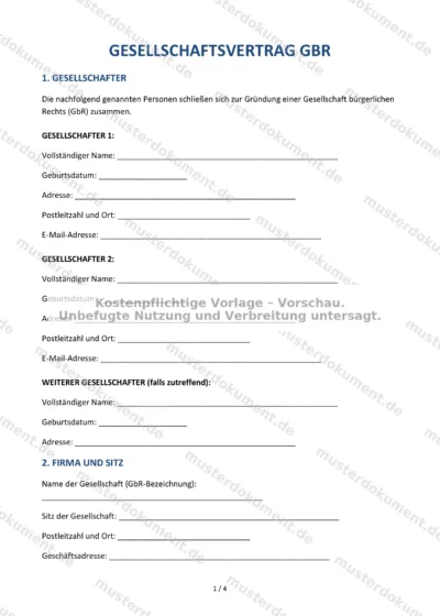 Gesellschaftsvertrag GbR — Vorlage Word & PDF — Vertragsvorlage im DOCX-Format