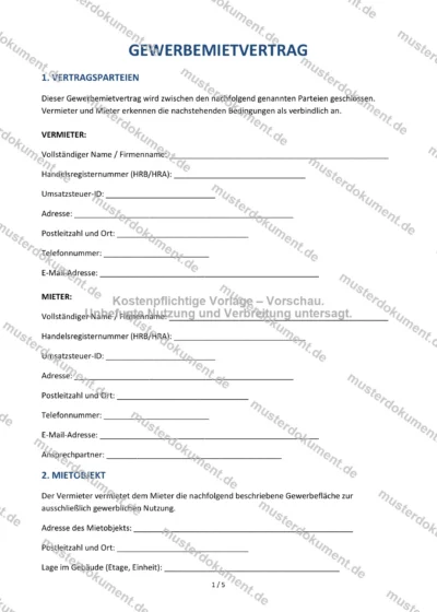 Gewerbemietvertrag — Vorlage Word & PDF — Vertragsvorlage im DOCX-Format
