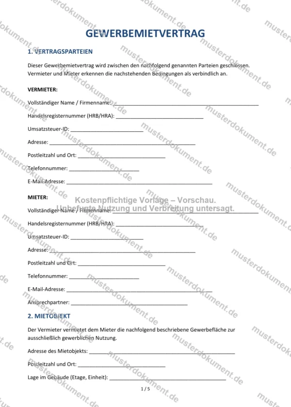 Gewerbemietvertrag — Vorlage Word & PDF
