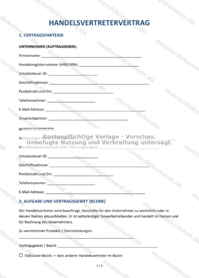 Handelsvertretervertrag — Vorlage Word & PDF — Vertragsvorlage im DOCX-Format