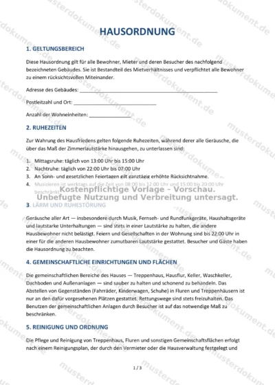 Hausordnung — Vorlage Word & PDF — Vertragsvorlage im DOCX-Format