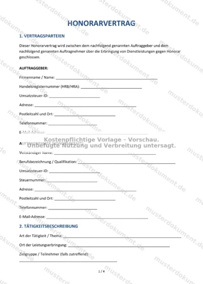 Honorarvertrag — Vorlage Word & PDF — Vertragsvorlage im DOCX-Format
