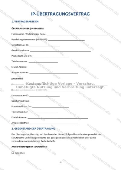 IP-Übertragungsvertrag — Vorlage Word & PDF — Vertragsvorlage im DOCX-Format