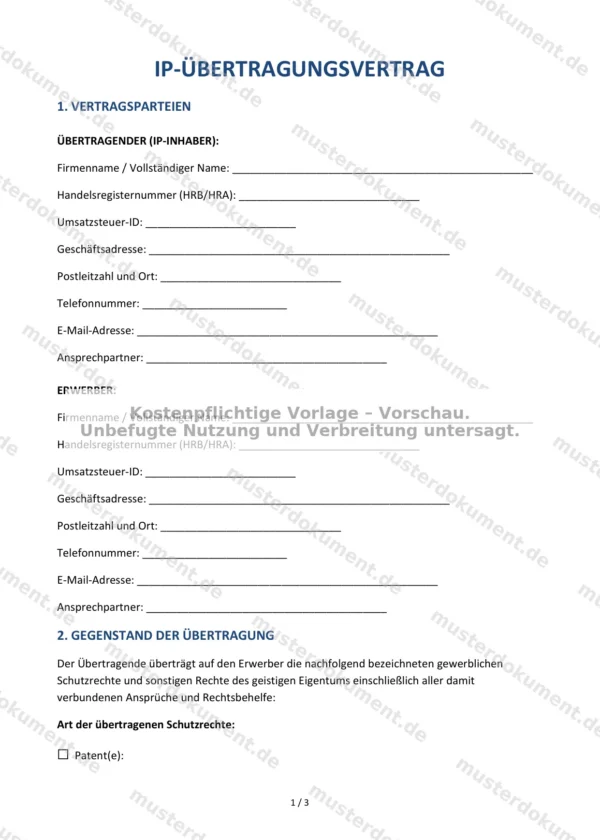 IP-Übertragungsvertrag — Vorlage Word & PDF