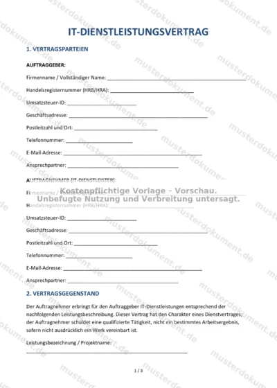 IT-Dienstleistungsvertrag — Vorlage Word & PDF — Vertragsvorlage im DOCX-Format