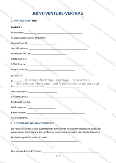 Joint-Venture-Vertrag — Vorlage Word & PDF — Vertragsvorlage im DOCX-Format