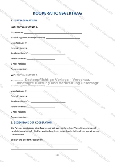 Kooperationsvertrag — Vorlage Word & PDF — Vertragsvorlage im DOCX-Format