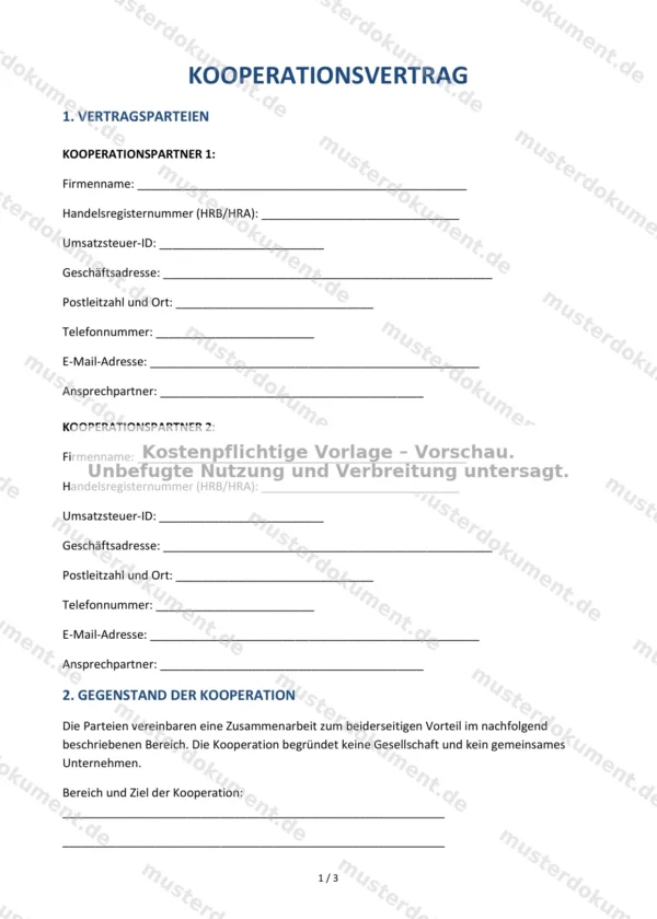 Kooperationsvertrag — Vorlage Word & PDF
