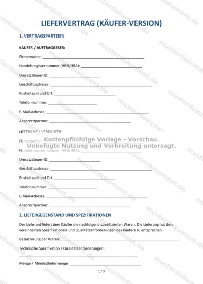 Liefervertrag (Käufer-Version) — Vorlage Word & PDF — Vertragsvorlage im DOCX-Format