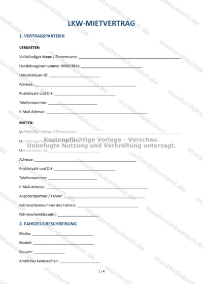 LKW-Mietvertrag — Vorlage Word & PDF — Vertragsvorlage im DOCX-Format