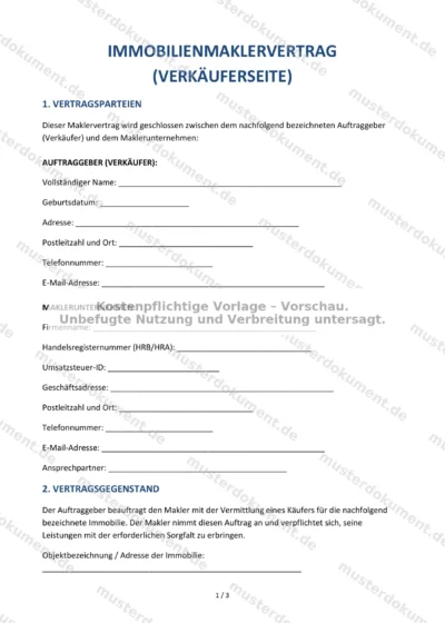 Immobilienmaklervertrag (Verkäuferseite) — Vorlage Word & PDF — Vertragsvorlage im DOCX-Format