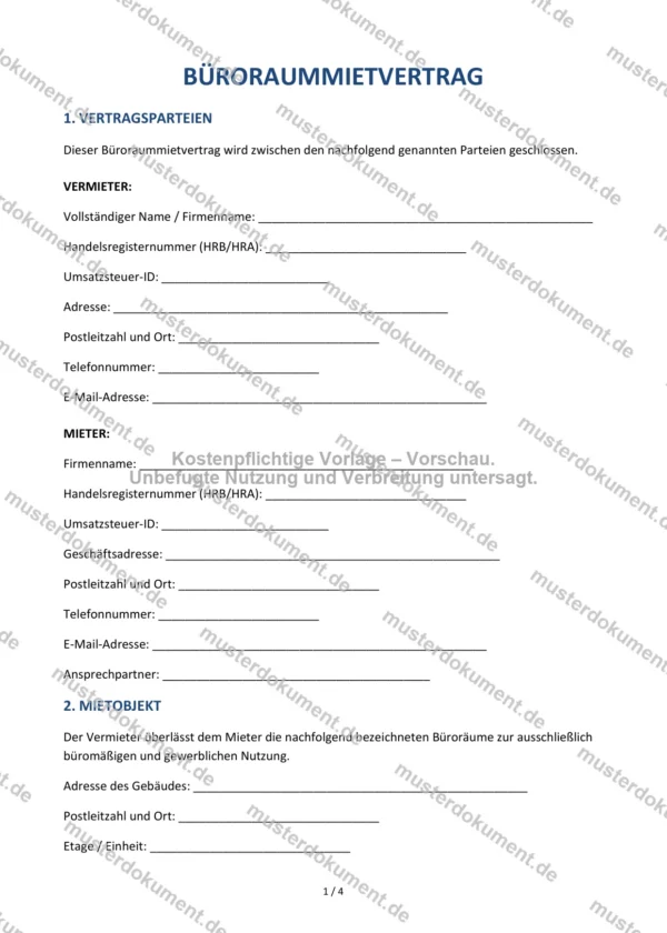Büroraummietvertrag — Vorlage Word & PDF