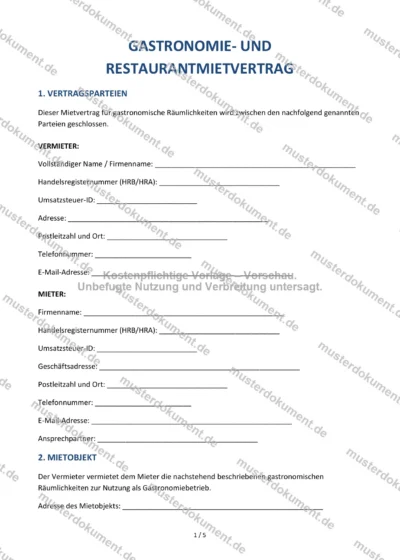 Gastronomie- und Restaurantmietvertrag — Vorlage Word & PDF — Vertragsvorlage im DOCX-Format