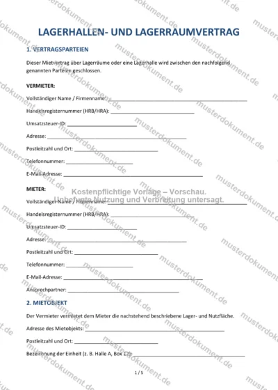 Lagerhallen- und Lagerraumvertrag — Vorlage Word & PDF — Vertragsvorlage im DOCX-Format