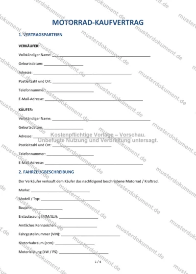 Motorrad-Kaufvertrag — Vorlage Word & PDF — Vertragsvorlage im DOCX-Format