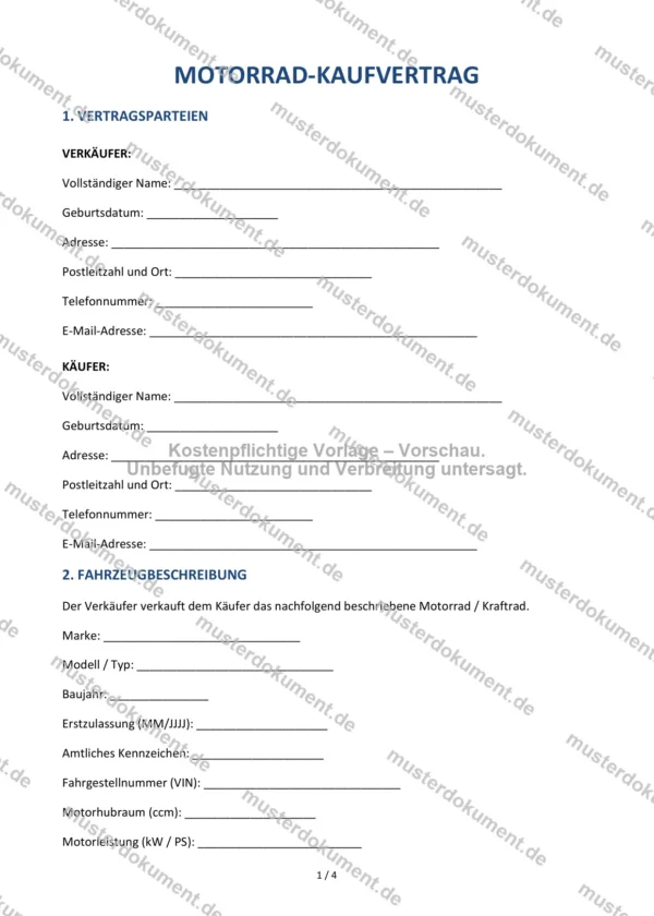 Motorrad-Kaufvertrag — Vorlage Word & PDF