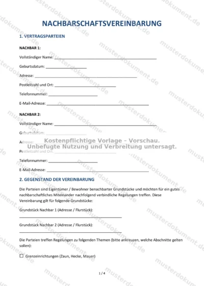 Nachbarschaftsvereinbarung — Vorlage Word & PDF — Vertragsvorlage im DOCX-Format