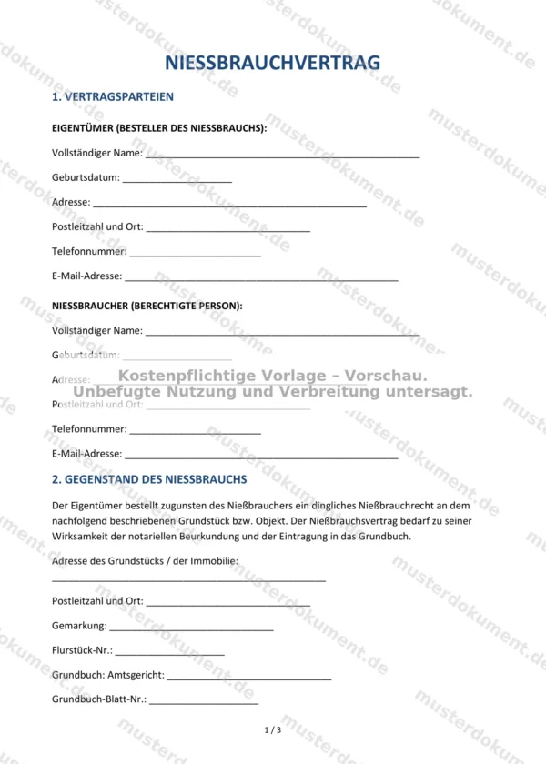 Nießbrauchvertrag — Vorlage Word & PDF