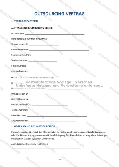 Outsourcing-Vertrag — Vorlage Word & PDF — Vertragsvorlage im DOCX-Format