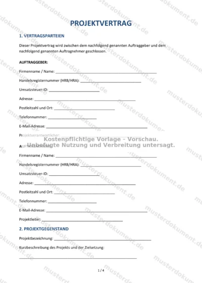 Projektvertrag — Vorlage Word & PDF — Vertragsvorlage im DOCX-Format