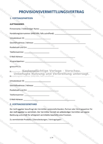 Provisionsvermittlungsvertrag — Vorlage Word & PDF — Vertragsvorlage im DOCX-Format