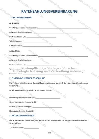 Ratenzahlungsvereinbarung — Vorlage Word & PDF — Vertragsvorlage im DOCX-Format