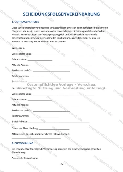 Scheidungsfolgenvereinbarung — Vorlage Word & PDF — Vertragsvorlage im DOCX-Format